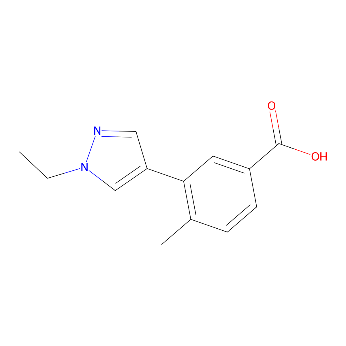 3-(1-Ethyl-1H-pyrazol-4-yl)-4-methylbenzoic acid molecular structure, CAS 1518613-72-3