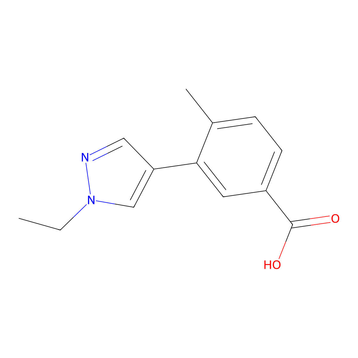 3-(1-Ethyl-1H-pyrazol-4-yl)-4-methylbenzoic acid molecular structure, CAS 1518613-72-3