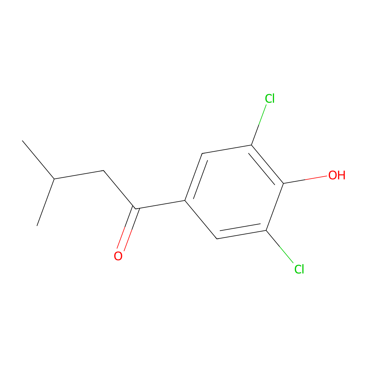 1-(3,5-Dichloro-4-hydroxyphenyl)-3-methylbutan-1-one molecular structure, CAS 1518741-52-0