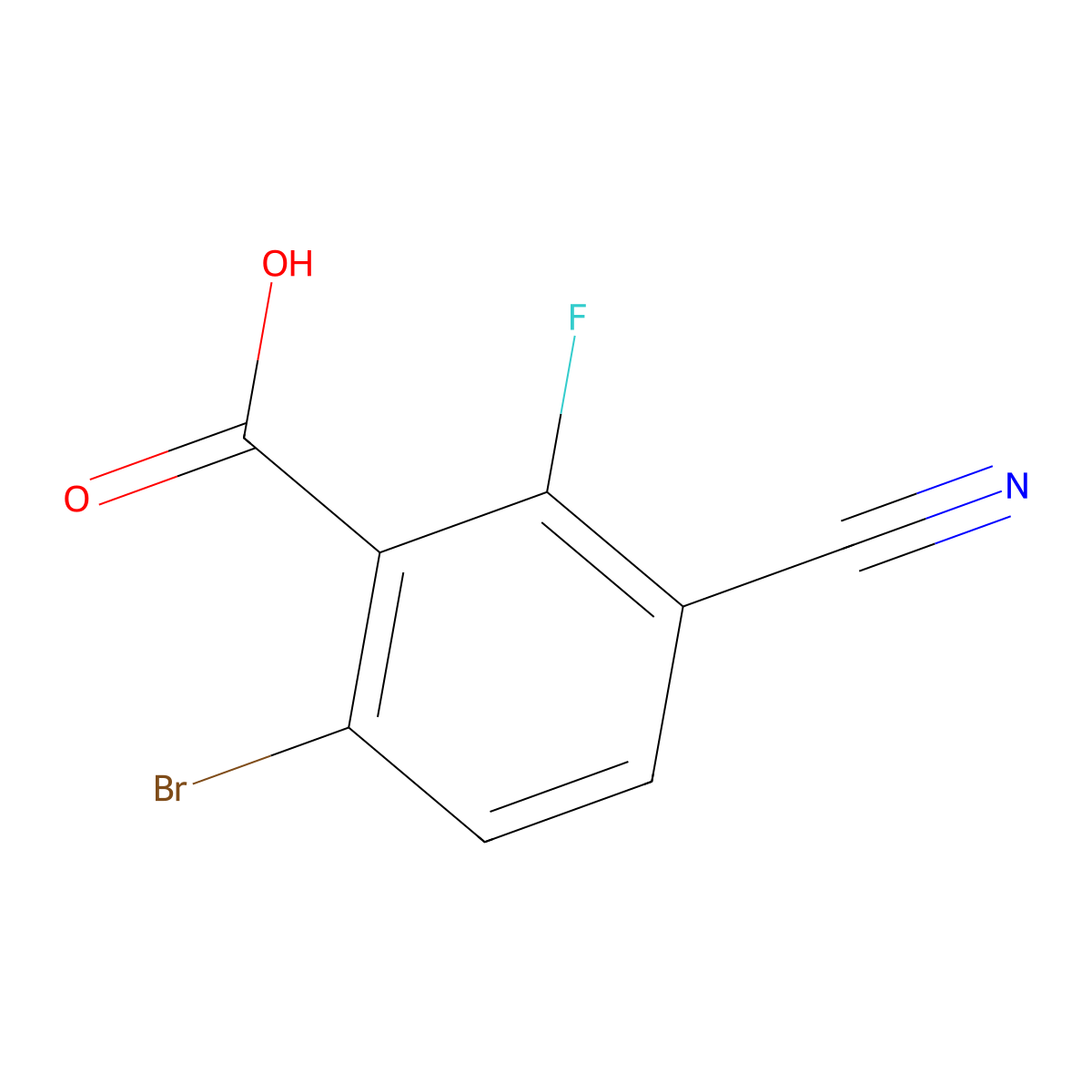 6-Bromo-3-cyano-2-fluorobenzoic acid molecular structure, CAS 1518865-77-4