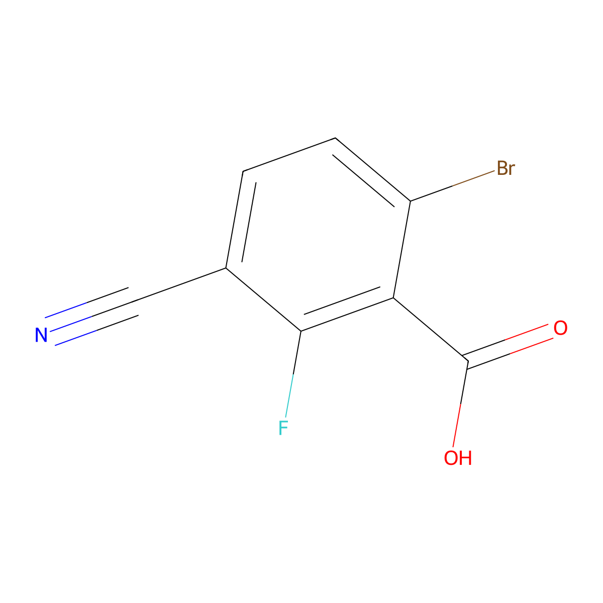 6-Bromo-3-cyano-2-fluorobenzoic acid molecular structure, CAS 1518865-77-4