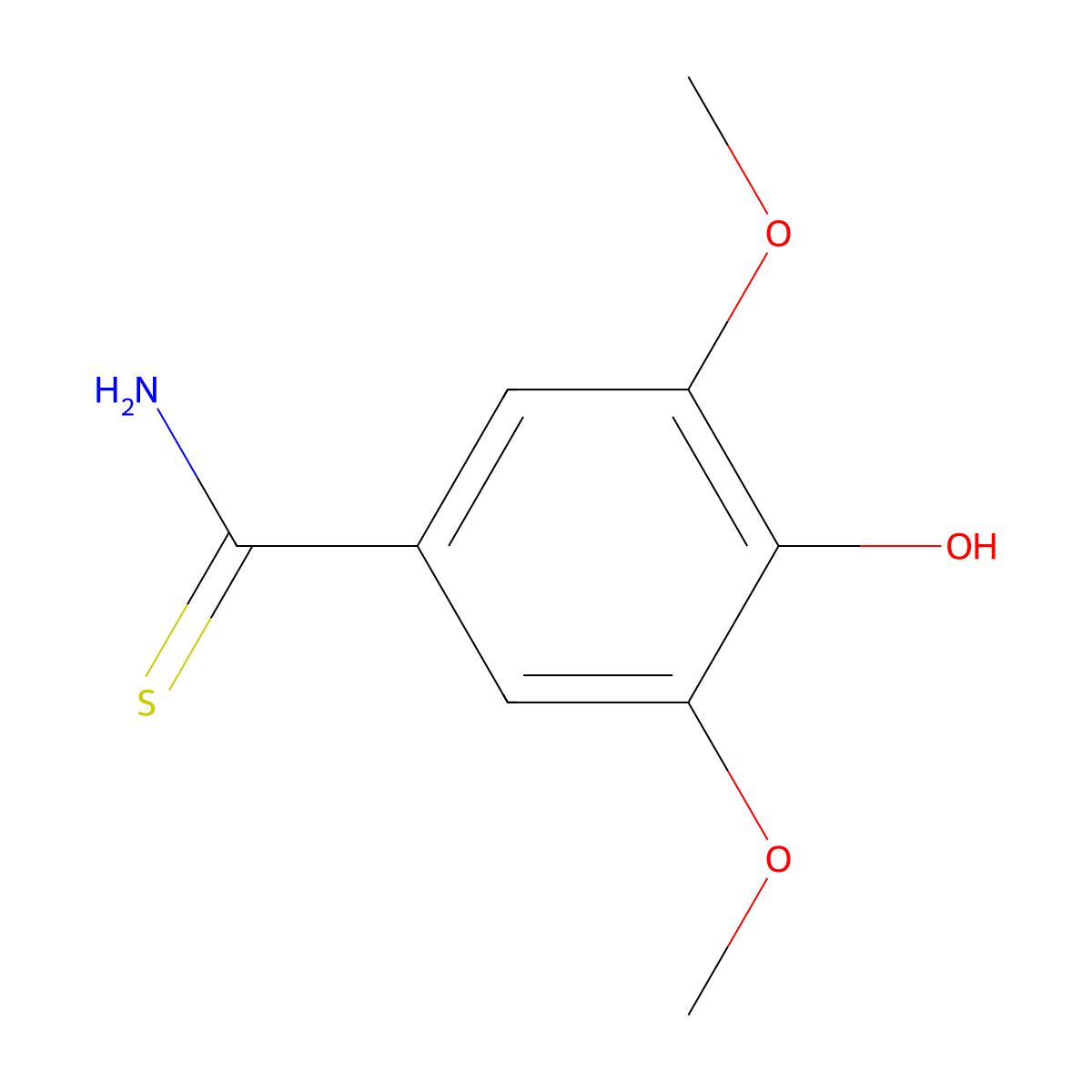 4-Hydroxy-3,5-dimethoxybenzene-1-carbothioamide molecular structure, CAS 1518878-43-7