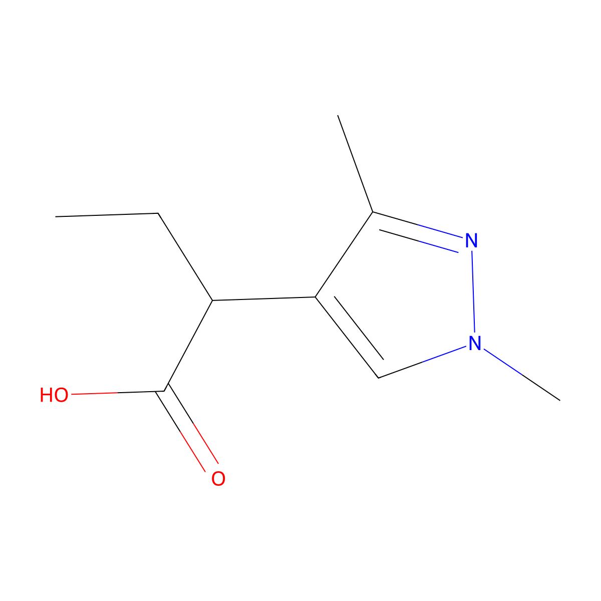 2-(1,3-Dimethyl-1H-pyrazol-4-yl)butanoic acid molecular structure, CAS 1518892-16-4