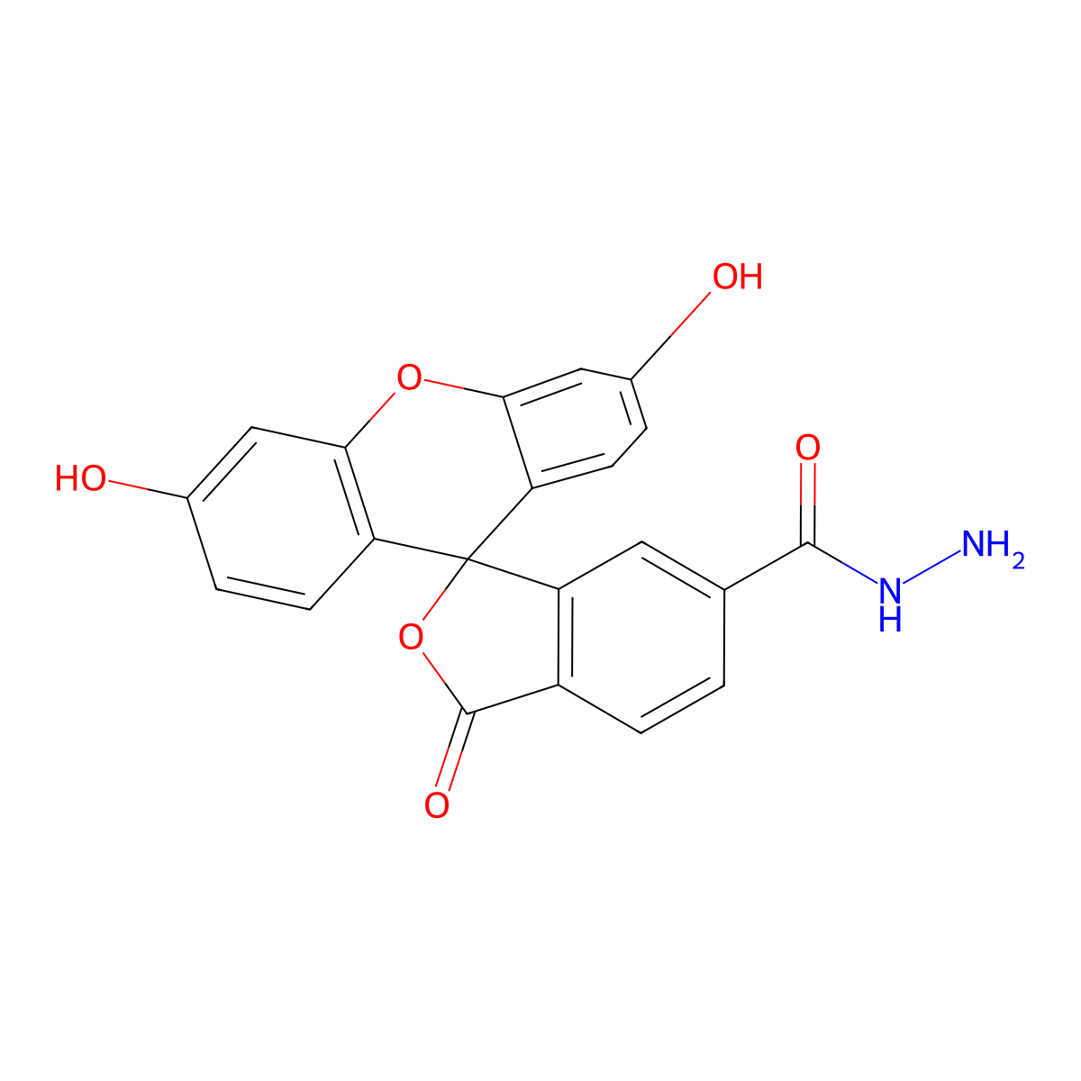 3',6'-Dihydroxy-1-oxospiro[2-benzofuran-3,9'-xanthene]-5-carbohydrazide molecular structure, CAS 151890-73-2