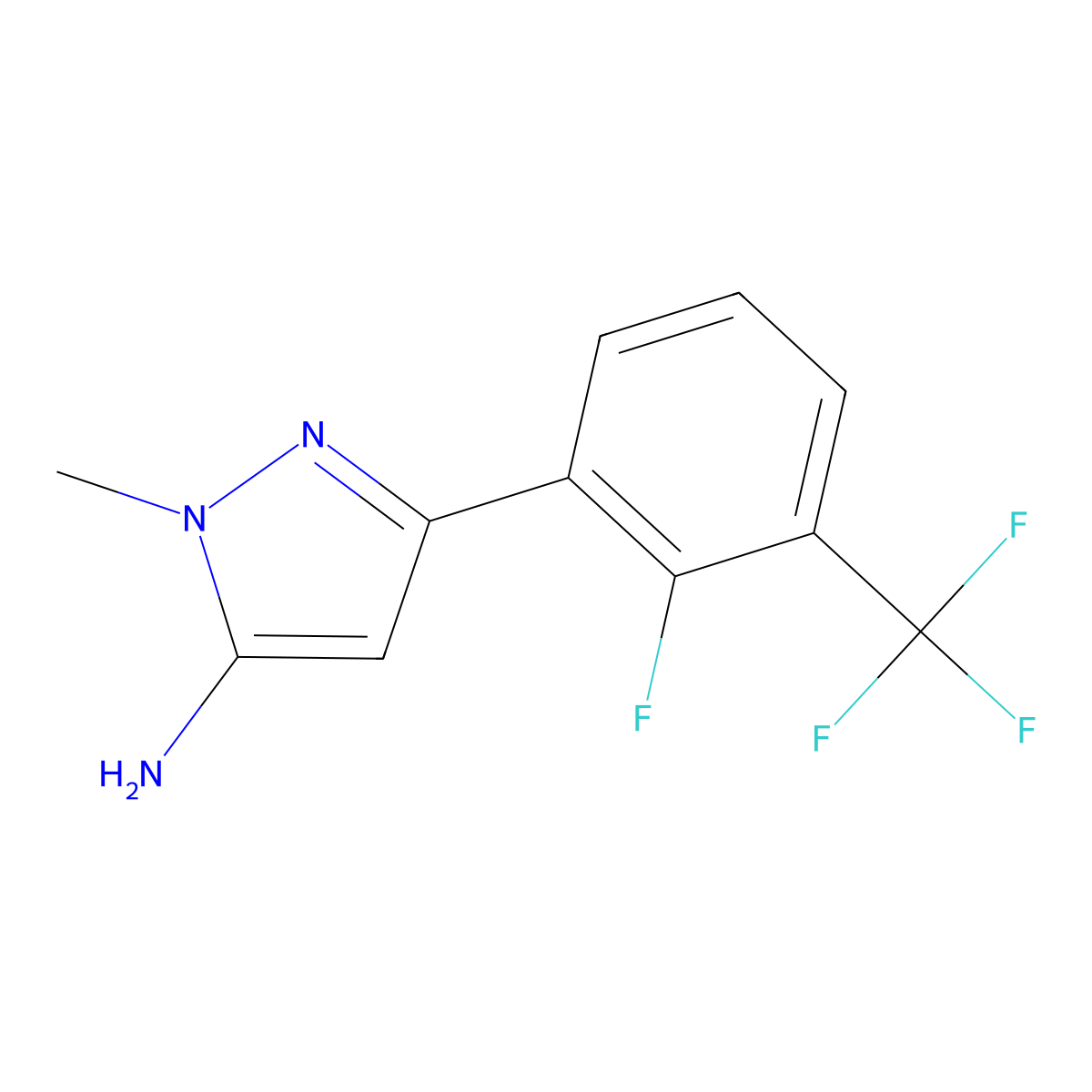 3-[2-fluoro-3-(trifluoromethyl)phenyl]-1-methyl-1H-pyrazol-5-amine molecular structure, CAS 1518940-80-1