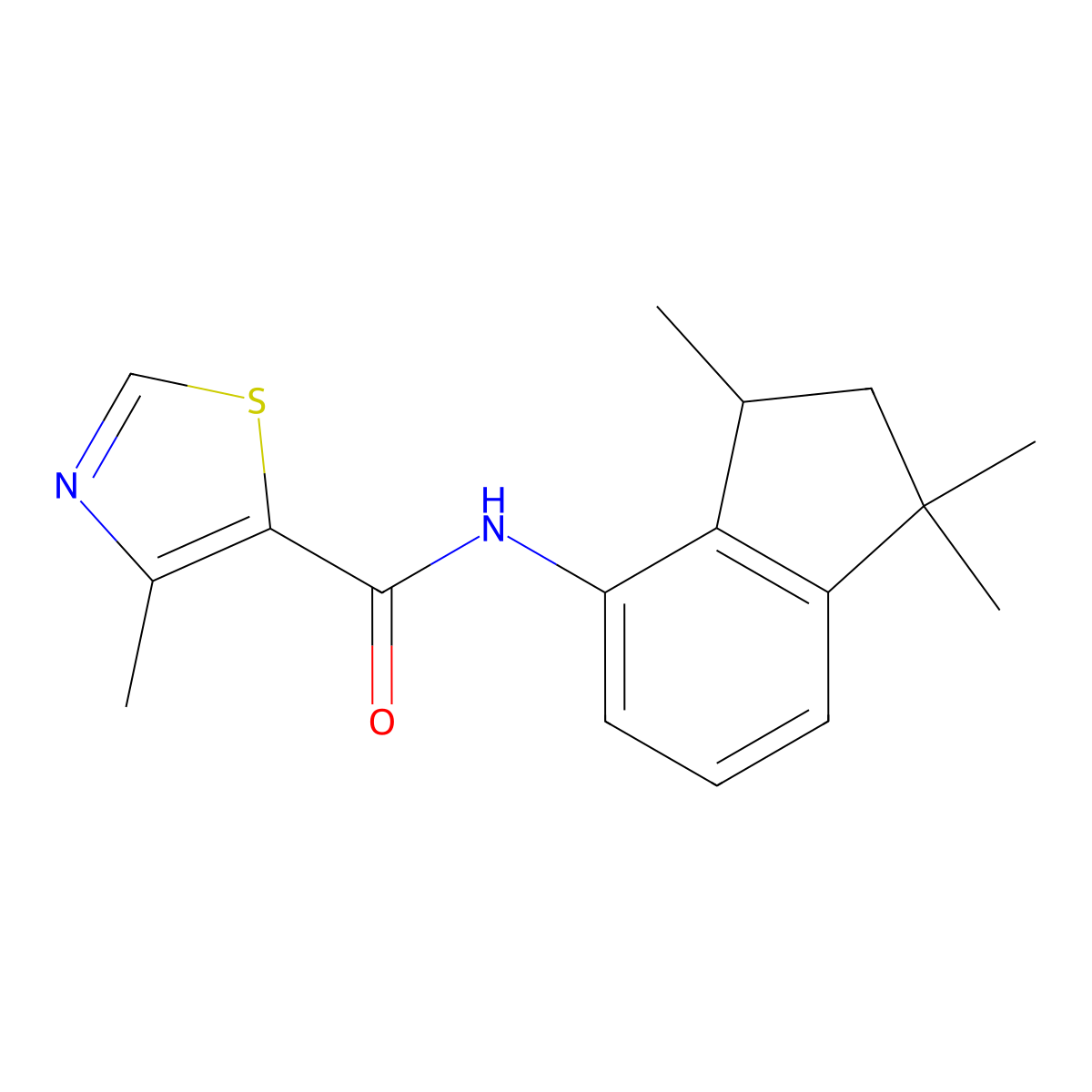 4-methyl-N-(1,1,3-trimethyl-2,3-dihydro-1H-inden-4-yl)-1,3-thiazole-5-carboxamide molecular structure, CAS 151897-95-9