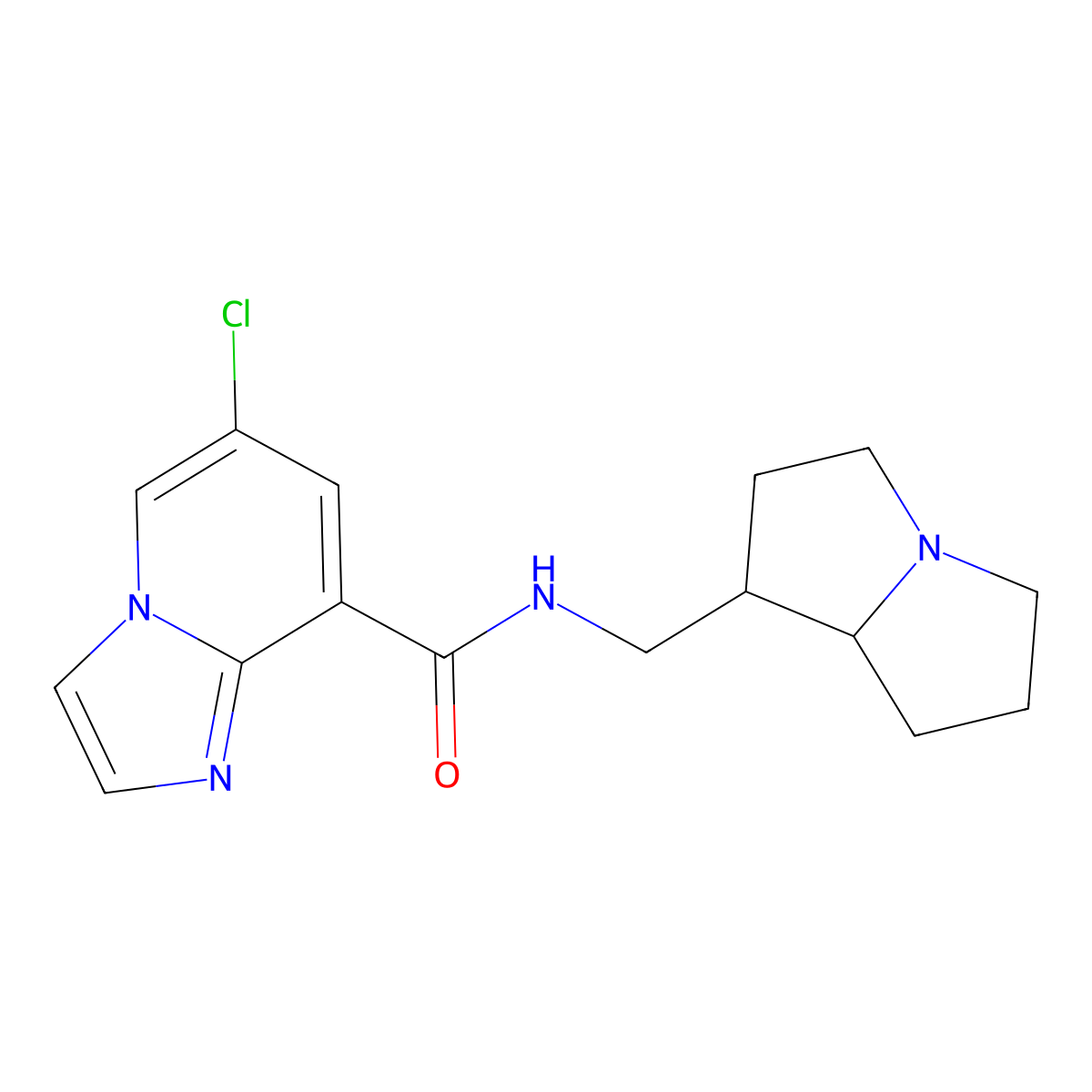 6-Chloro-N-(((1S,7aS)-hexahydro-1H-pyrrolizin-1-yl)methyl)imidazo(1,2-a)pyridine-8-carboxamide molecular structure, CAS 151898-33-8
