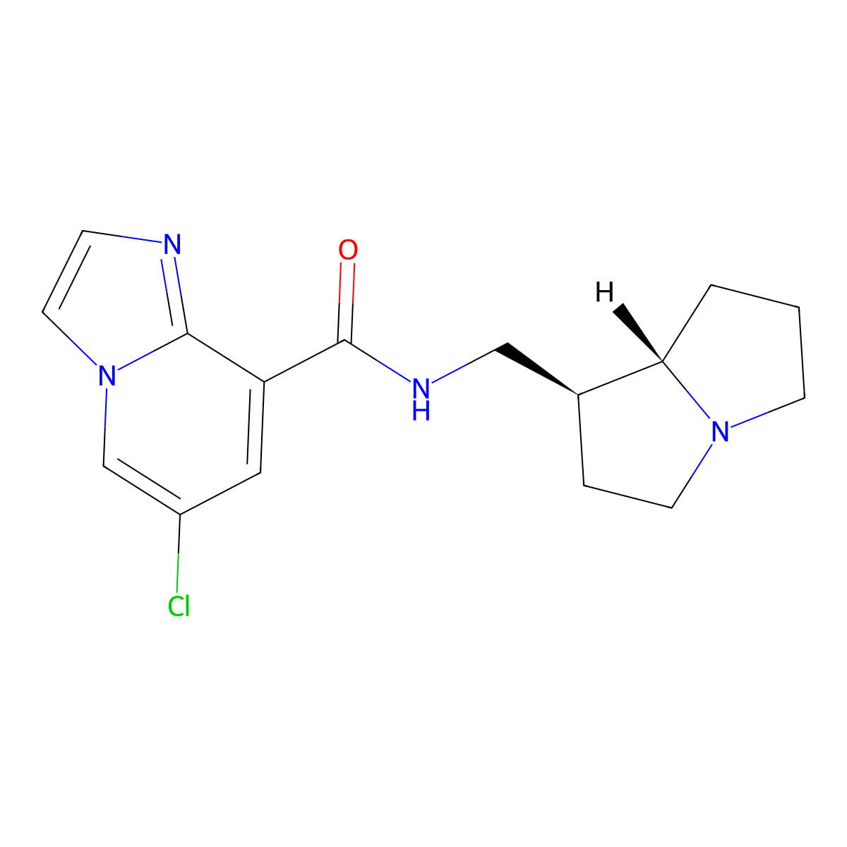 6-Chloro-N-(((1S,7aS)-hexahydro-1H-pyrrolizin-1-yl)methyl)imidazo(1,2-a)pyridine-8-carboxamide molecular structure, CAS 151898-33-8