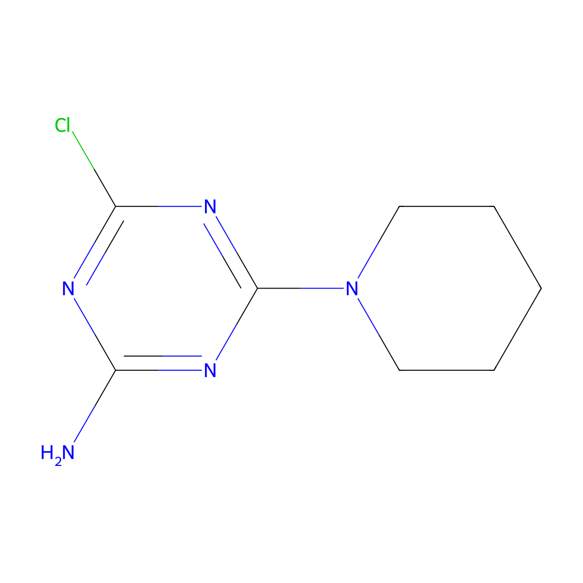 4-Chloro-6-(piperidin-1-yl)-1,3,5-triazin-2-amine molecular structure, CAS 151898-42-9