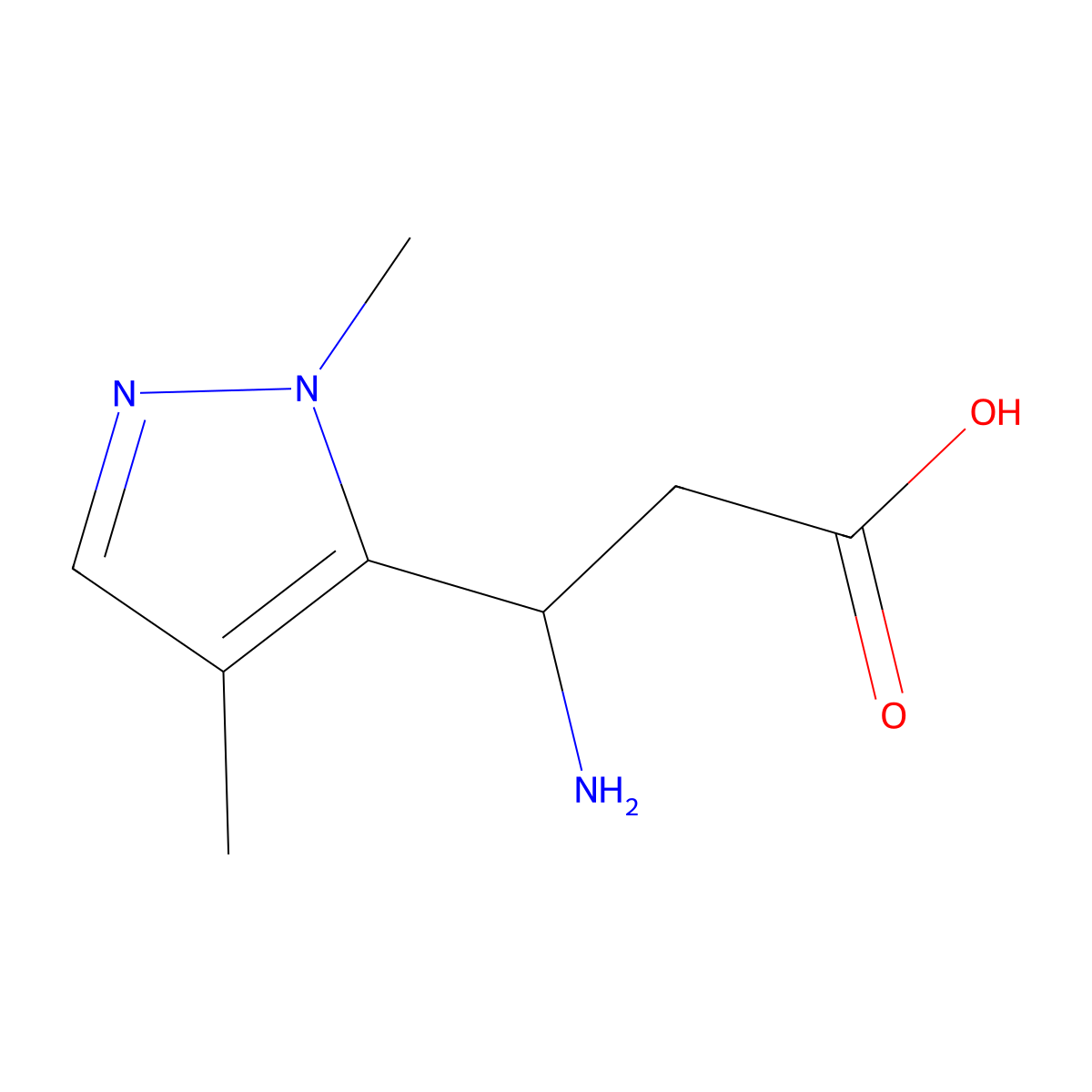 3-Amino-3-(1,4-dimethyl-1H-pyrazol-5-yl)propanoic acid molecular structure, CAS 1519109-96-6