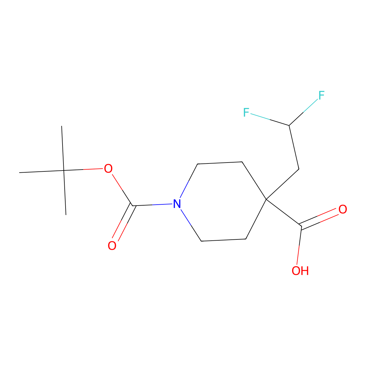 1-[(Tert-butoxy)carbonyl]-4-(2,2-difluoroethyl)piperidine-4-carboxylic acid molecular structure, CAS 1519149-94-0