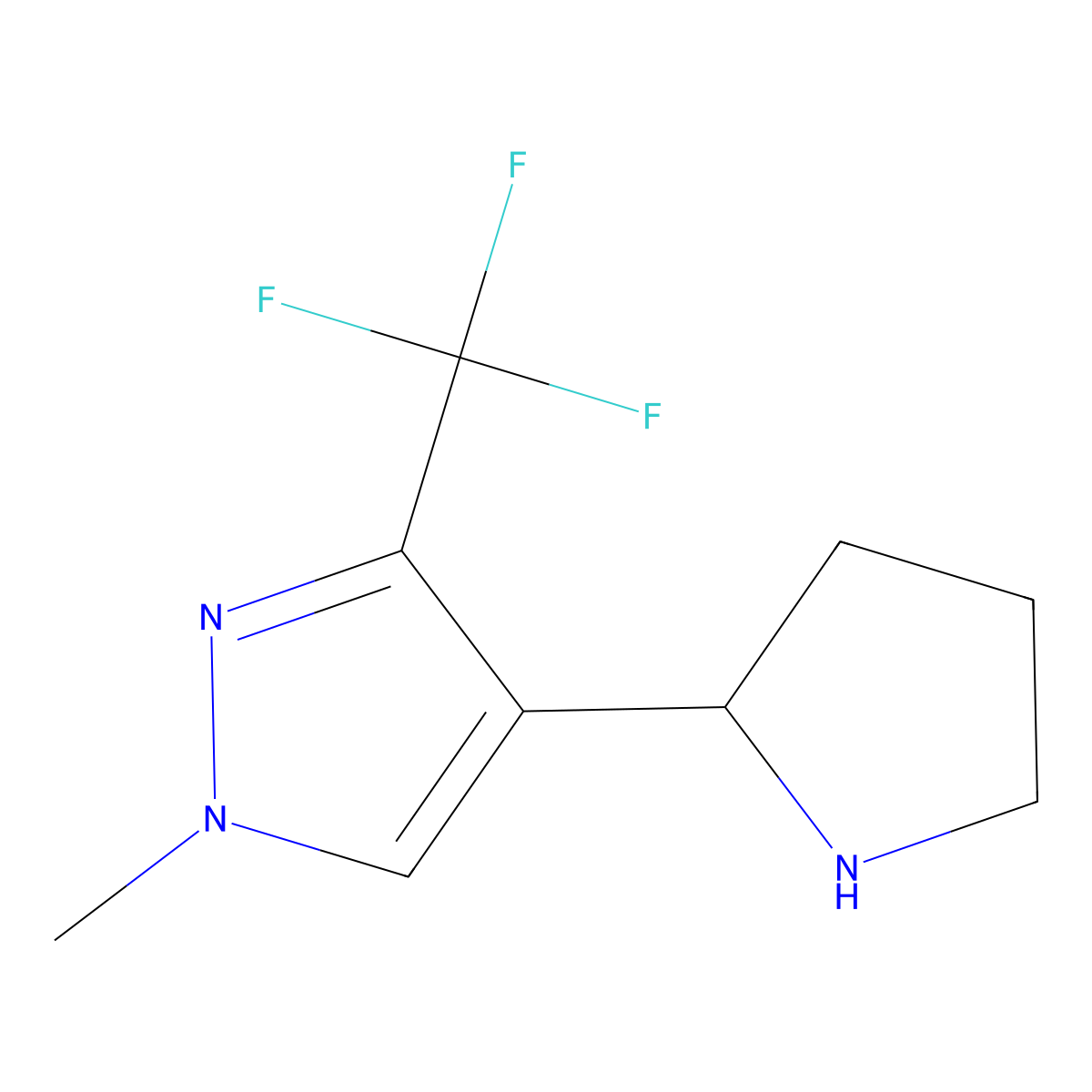 1-methyl-4-(pyrrolidin-2-yl)-3-(trifluoromethyl)-1H-pyrazole molecular structure, CAS 1519157-63-1