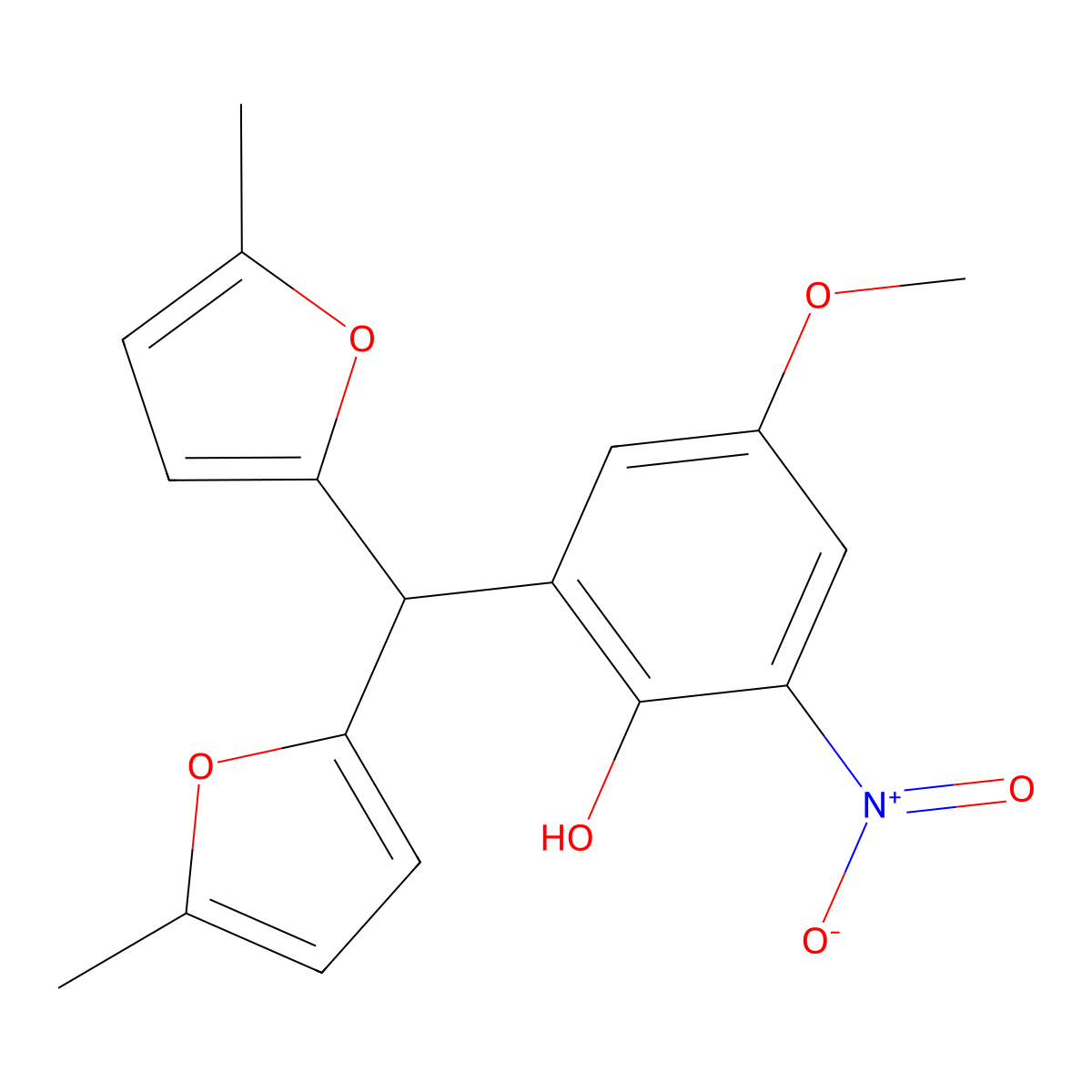 2-[Bis(5-methylfuran-2-yl)methyl]-4-methoxy-6-nitrophenol molecular structure, CAS 151918-92-2