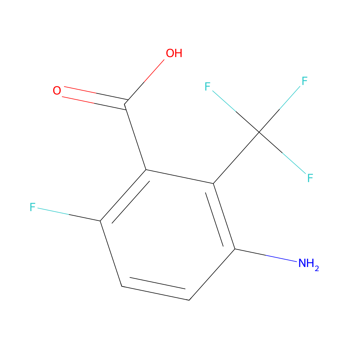 3-Amino-6-fluoro-2-(trifluoromethyl)benzoic acid molecular structure, CAS 1519285-71-2