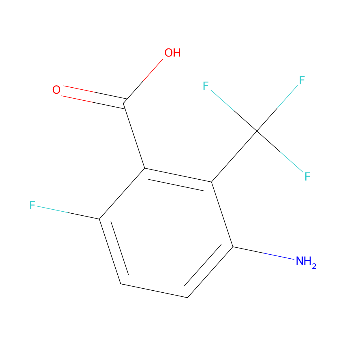 3-Amino-6-fluoro-2-(trifluoromethyl)benzoic acid molecular structure, CAS 1519285-71-2