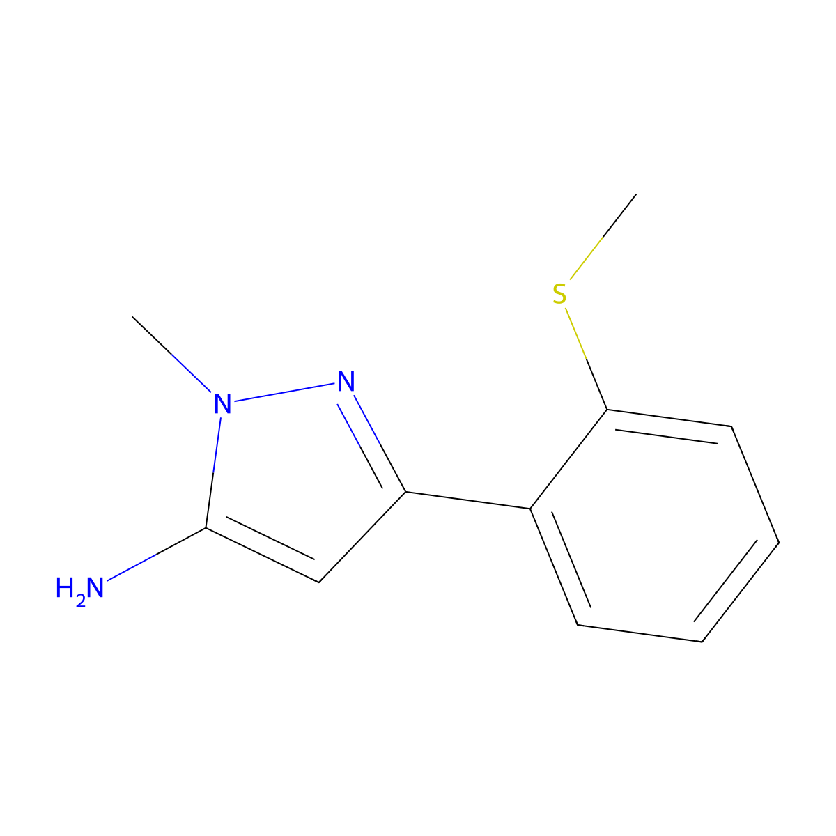 1-methyl-3-[2-(methylsulfanyl)phenyl]-1H-pyrazol-5-amine molecular structure, CAS 1519376-48-7