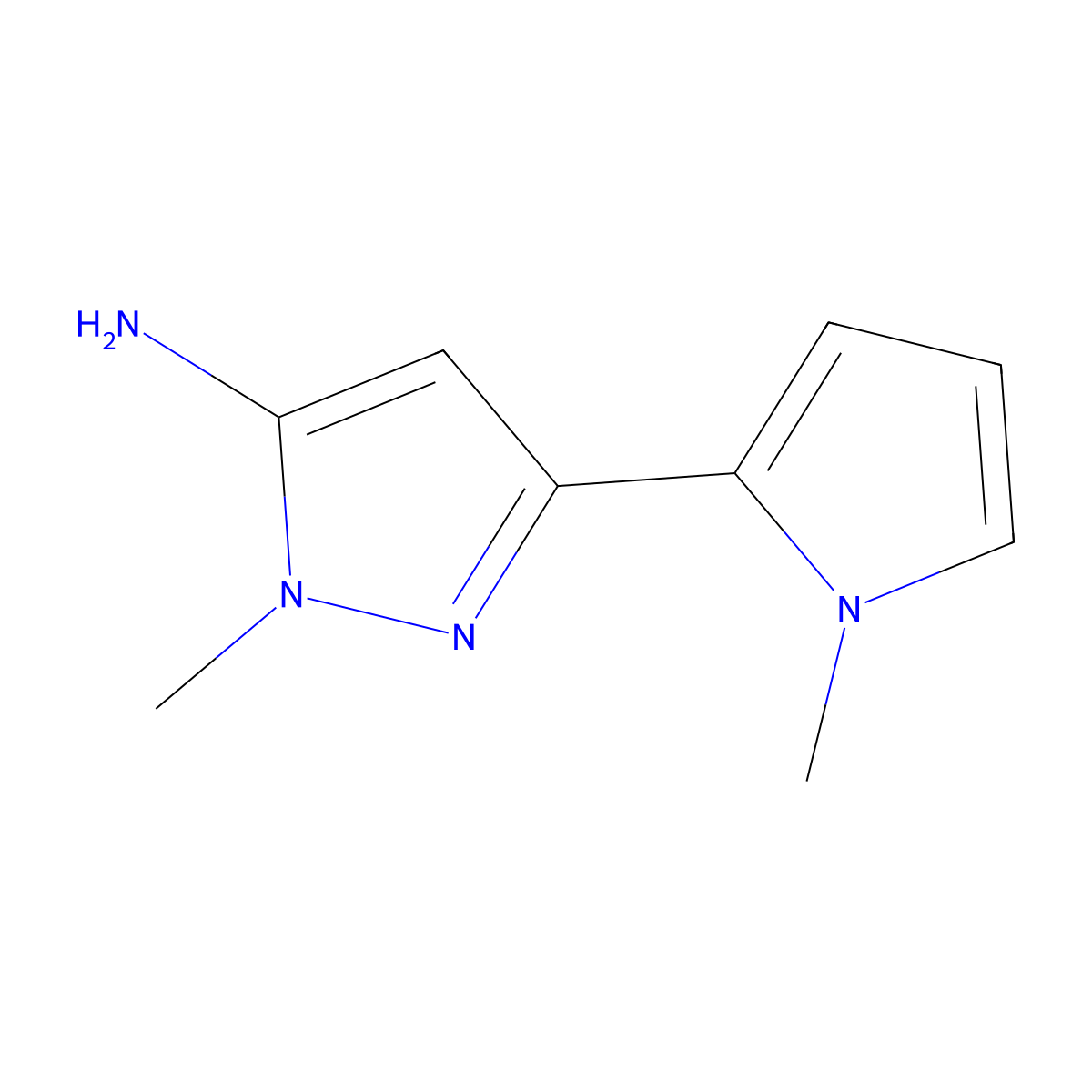 1-methyl-3-(1-methyl-1H-pyrrol-2-yl)-1H-pyrazol-5-amine molecular structure, CAS 1519419-42-1