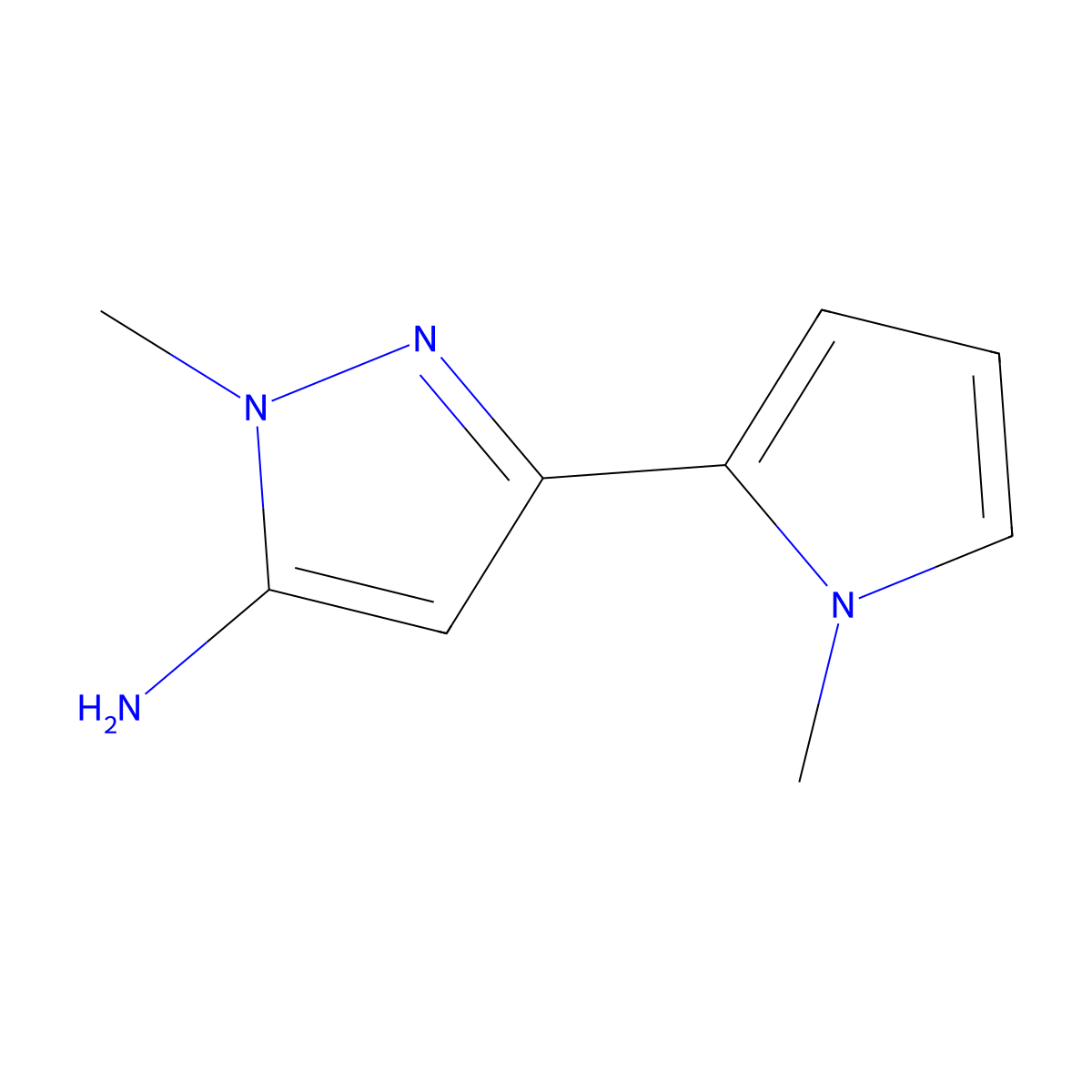 1-methyl-3-(1-methyl-1H-pyrrol-2-yl)-1H-pyrazol-5-amine molecular structure, CAS 1519419-42-1