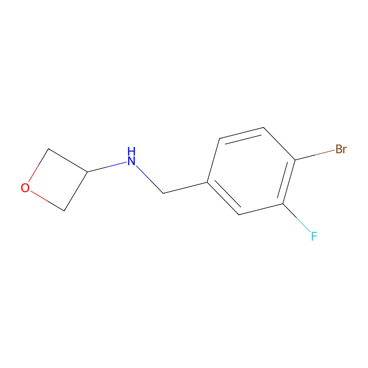 N-[(4-bromo-3-fluorophenyl)methyl]oxetan-3-amine molecular structure, CAS 1519519-32-4