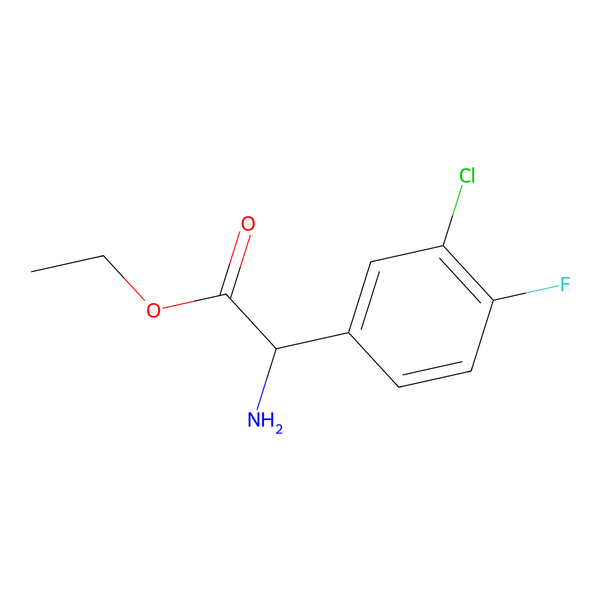 Ethyl 2-amino-2-(3-chloro-4-fluorophenyl)acetate molecular structure, CAS 1519535-93-3