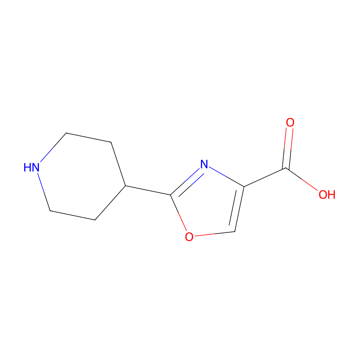 2-(Piperidin-4-yl)-1,3-oxazole-4-carboxylic acid molecular structure, CAS 1519539-52-6