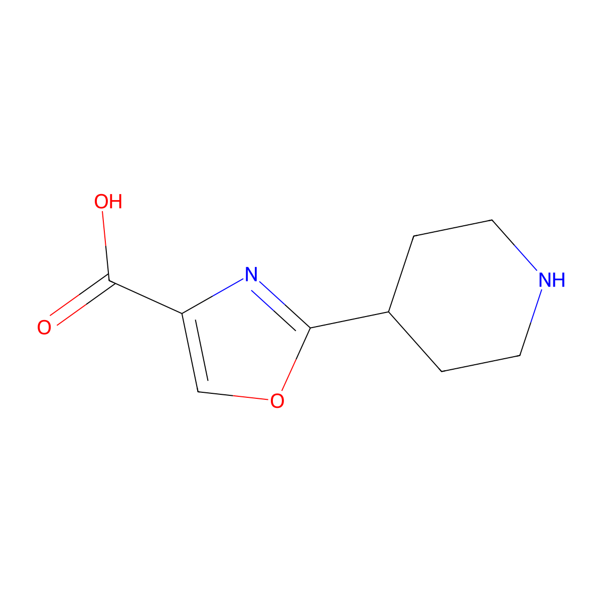 2-(Piperidin-4-yl)-1,3-oxazole-4-carboxylic acid molecular structure, CAS 1519539-52-6
