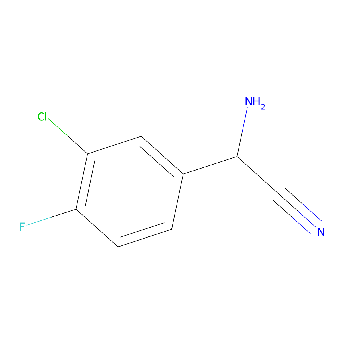 2-Amino-2-(3-chloro-4-fluorophenyl)acetonitrile molecular structure, CAS 1519555-67-9