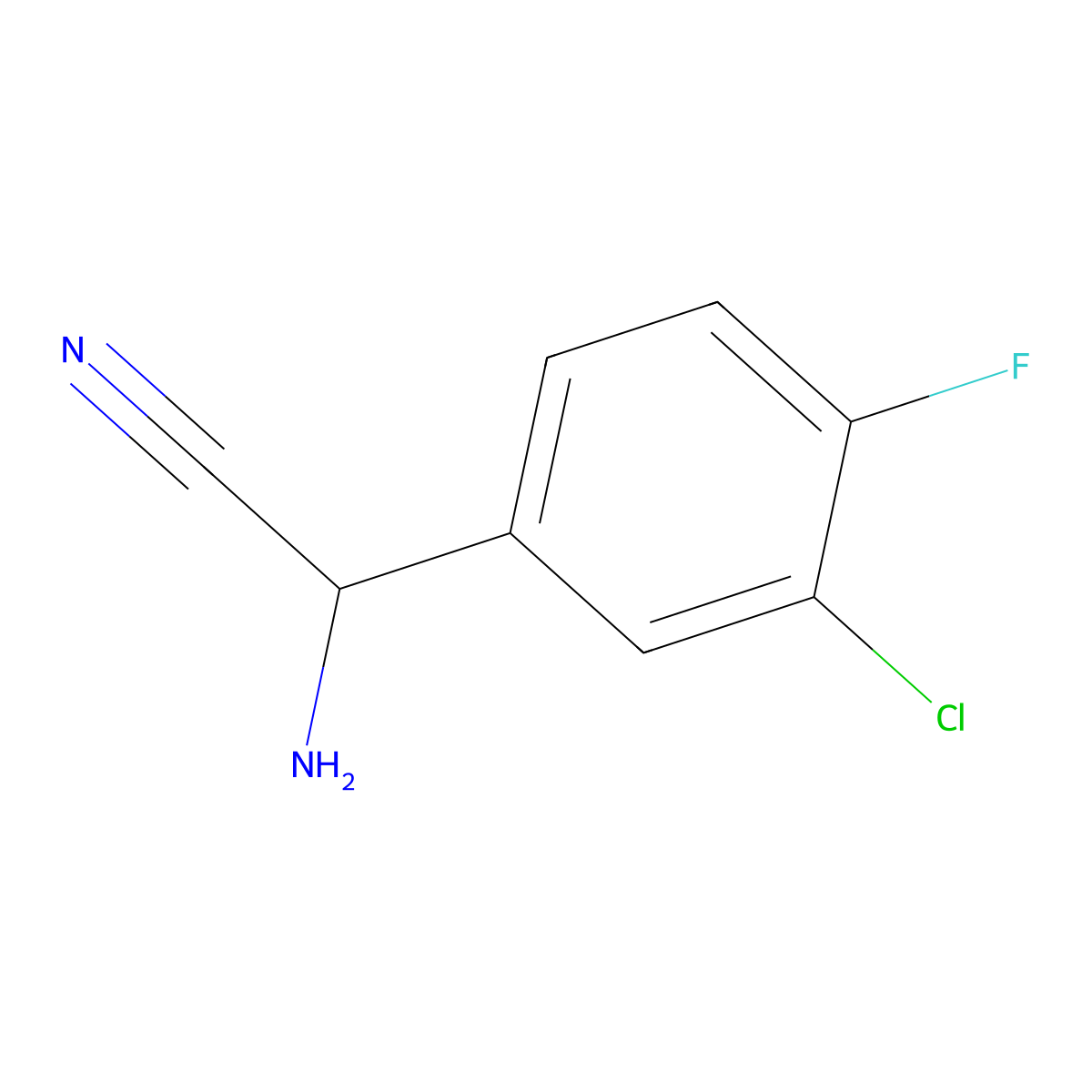 2-Amino-2-(3-chloro-4-fluorophenyl)acetonitrile molecular structure, CAS 1519555-67-9