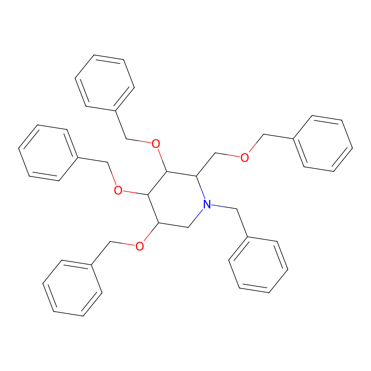 (3R,5R)-1-Benzyl-3,4,5-tris(benzyloxy)-2-[(benzyloxy)methyl]piperidine molecular structure, CAS 151963-95-0