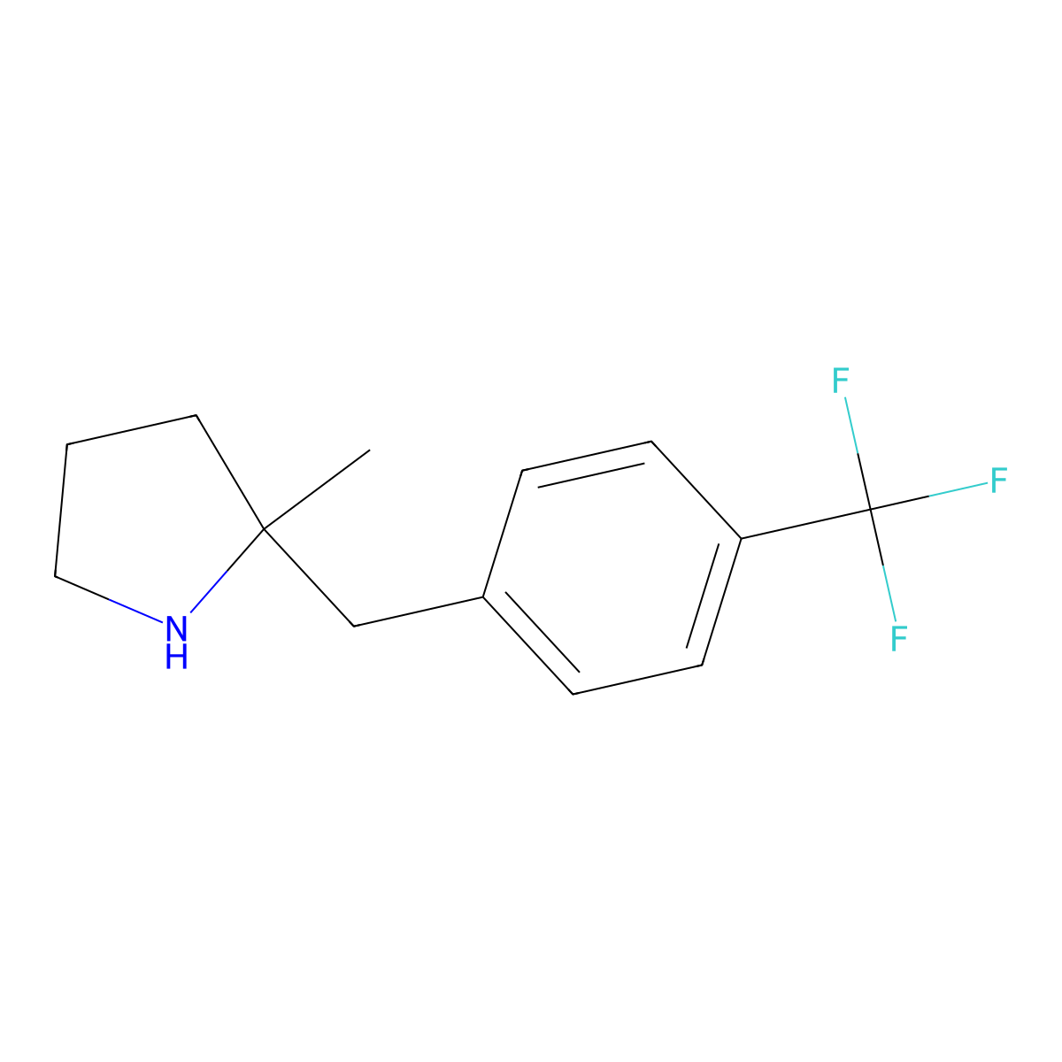 2-Methyl-2-{[4-(trifluoromethyl)phenyl]methyl}pyrrolidine molecular structure, CAS 1519659-34-7