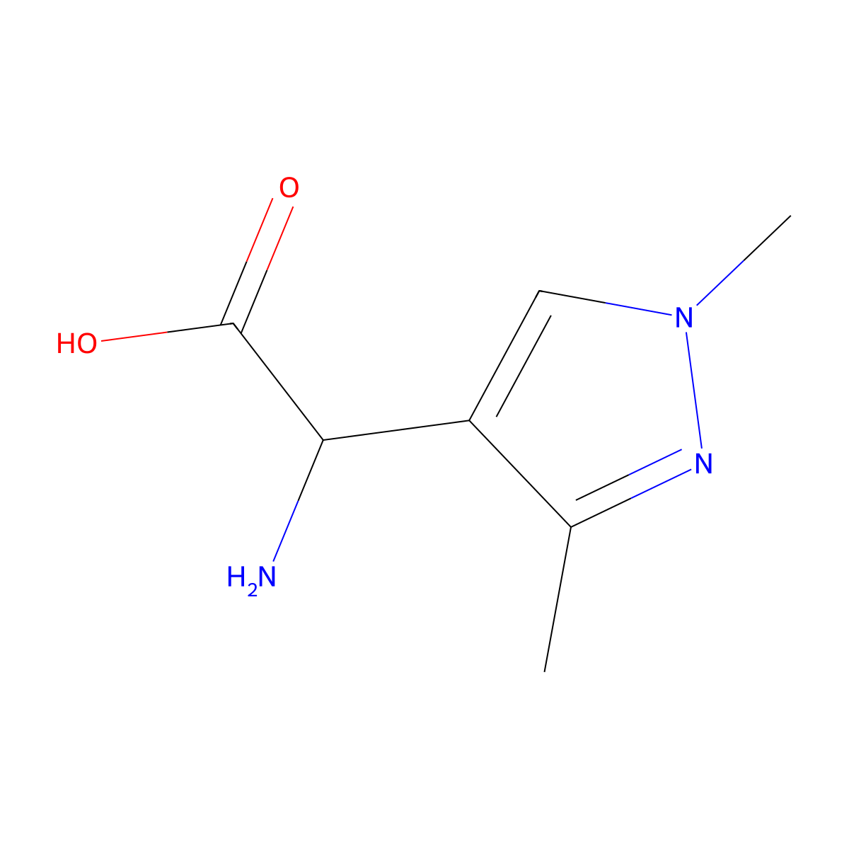 2-amino-2-(1,3-dimethyl-1H-pyrazol-4-yl)acetic acid molecular structure, CAS 1519686-51-1
