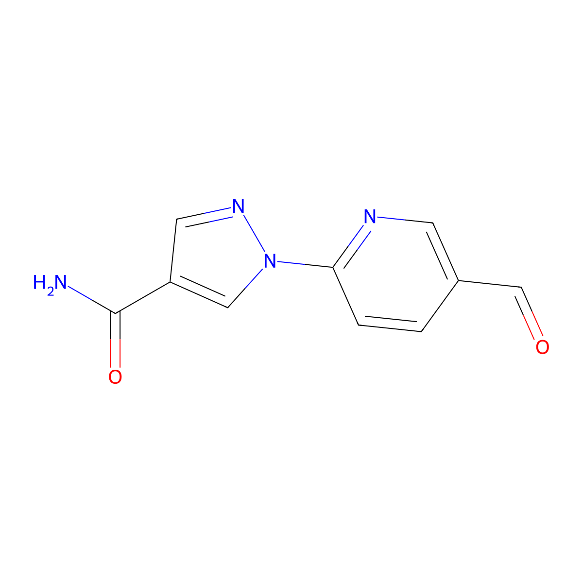 1-(5-formylpyridin-2-yl)-1H-pyrazole-4-carboxamide molecular structure, CAS 1519732-43-4