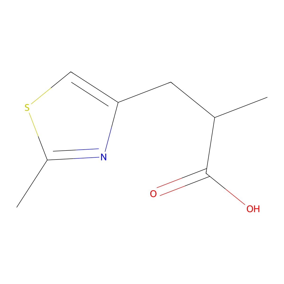 2-Methyl-3-(2-methylthiazol-4-yl)propanoic acid molecular structure, CAS 1519734-17-8