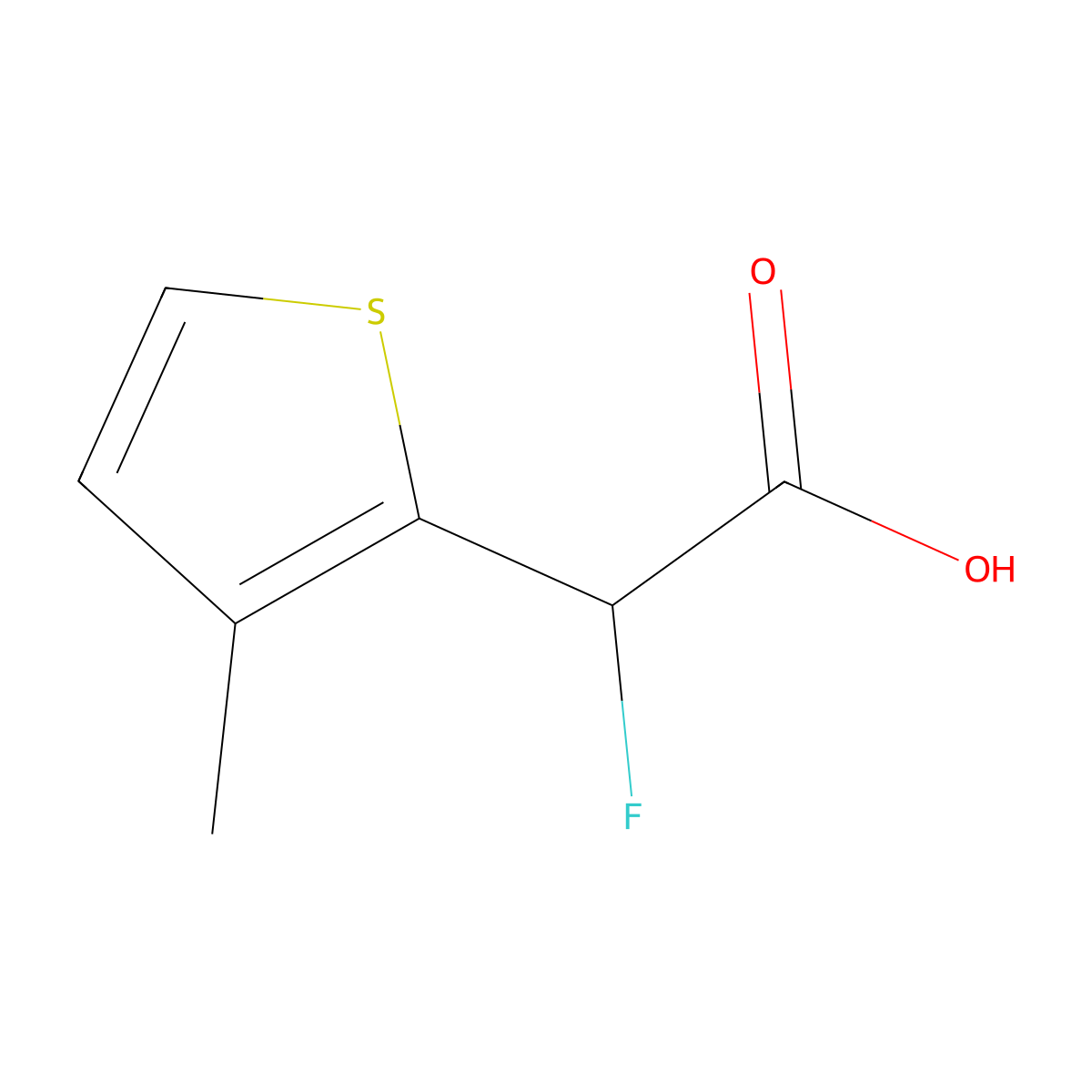 2-Fluoro-2-(3-methylthiophen-2-yl)acetic acid molecular structure, CAS 1519752-49-8