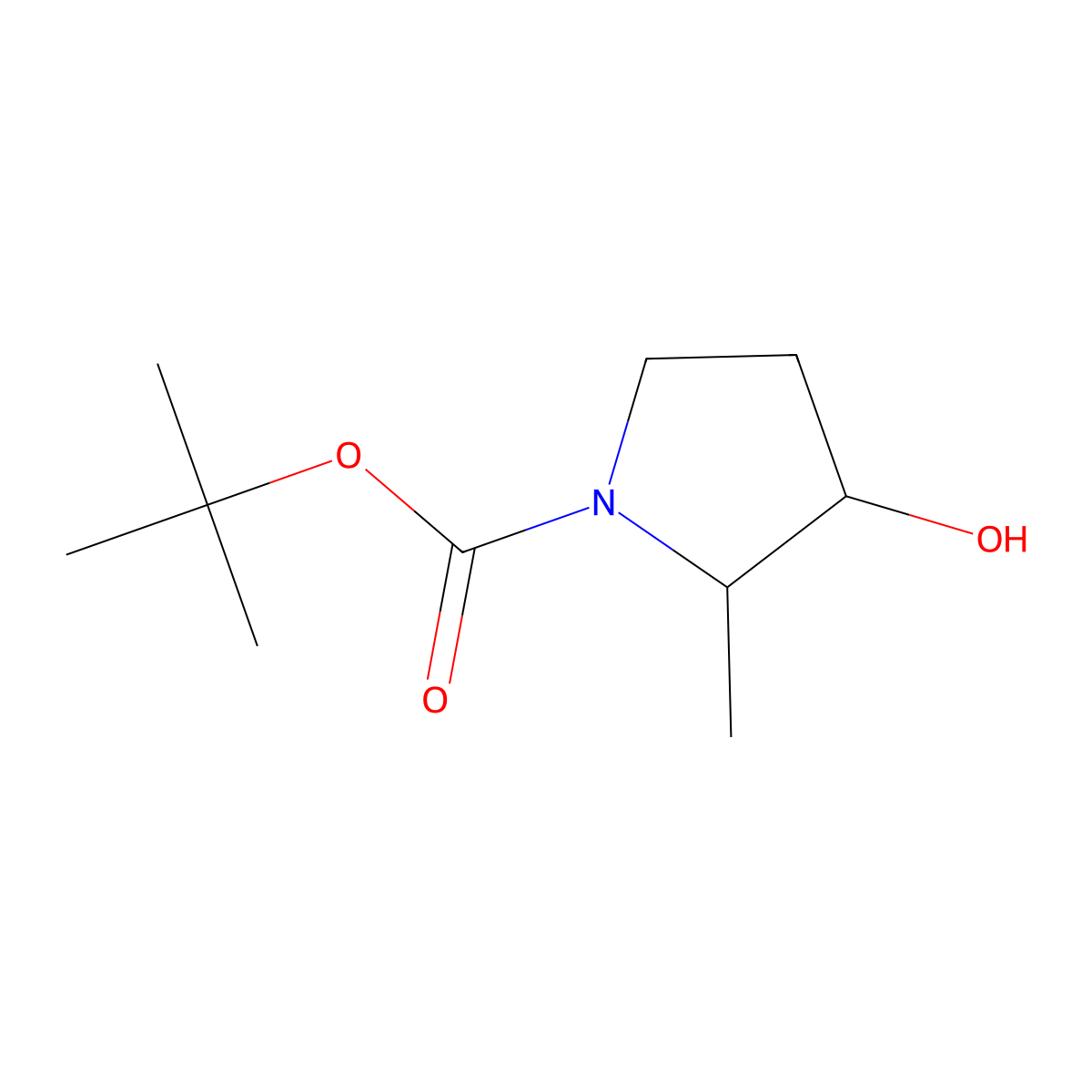 Tert-butyl 3-hydroxy-2-methylpyrrolidine-1-carboxylate molecular structure, CAS 1519793-38-4