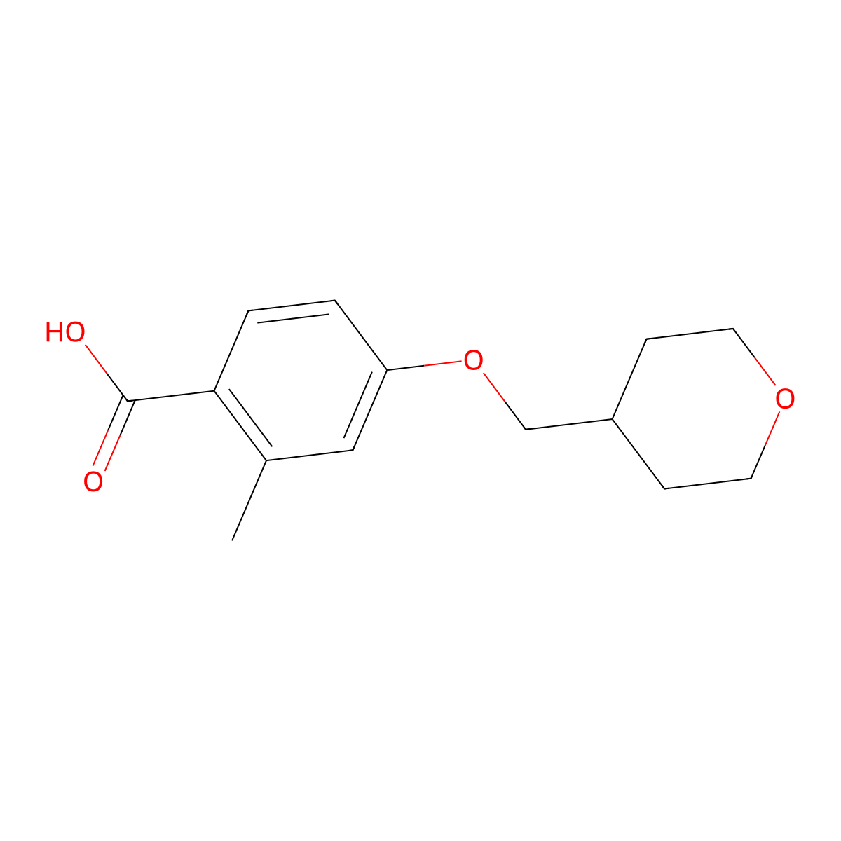 2-Methyl-4-[(oxan-4-yl)methoxy]benzoic acid molecular structure, CAS 1519830-56-8