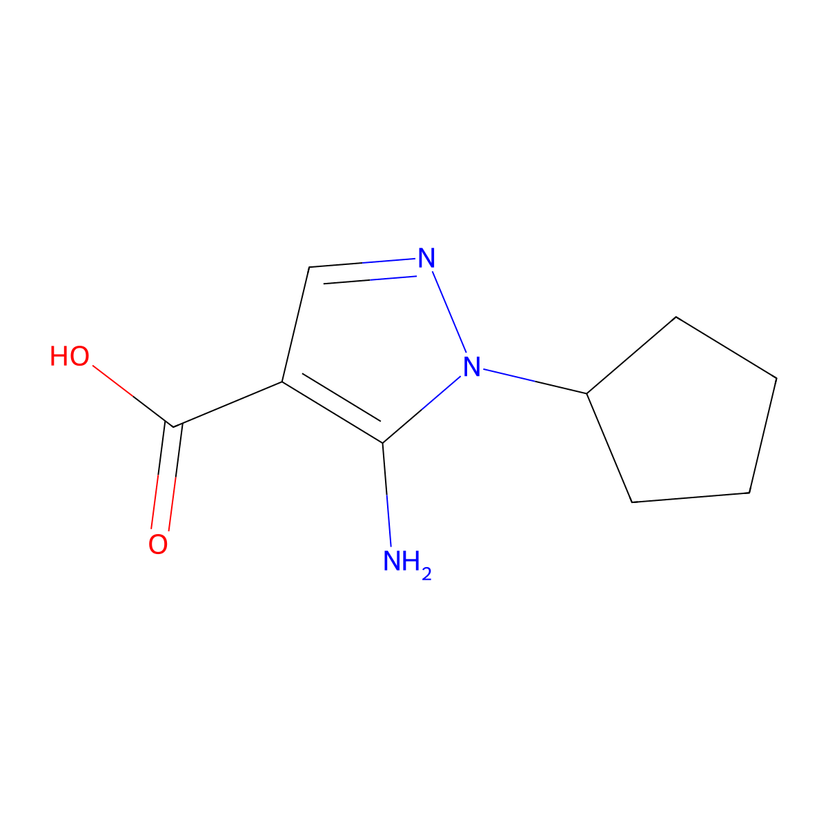 5-amino-1-cyclopentyl-1H-pyrazole-4-carboxylic acid molecular structure, CAS 1519882-06-4