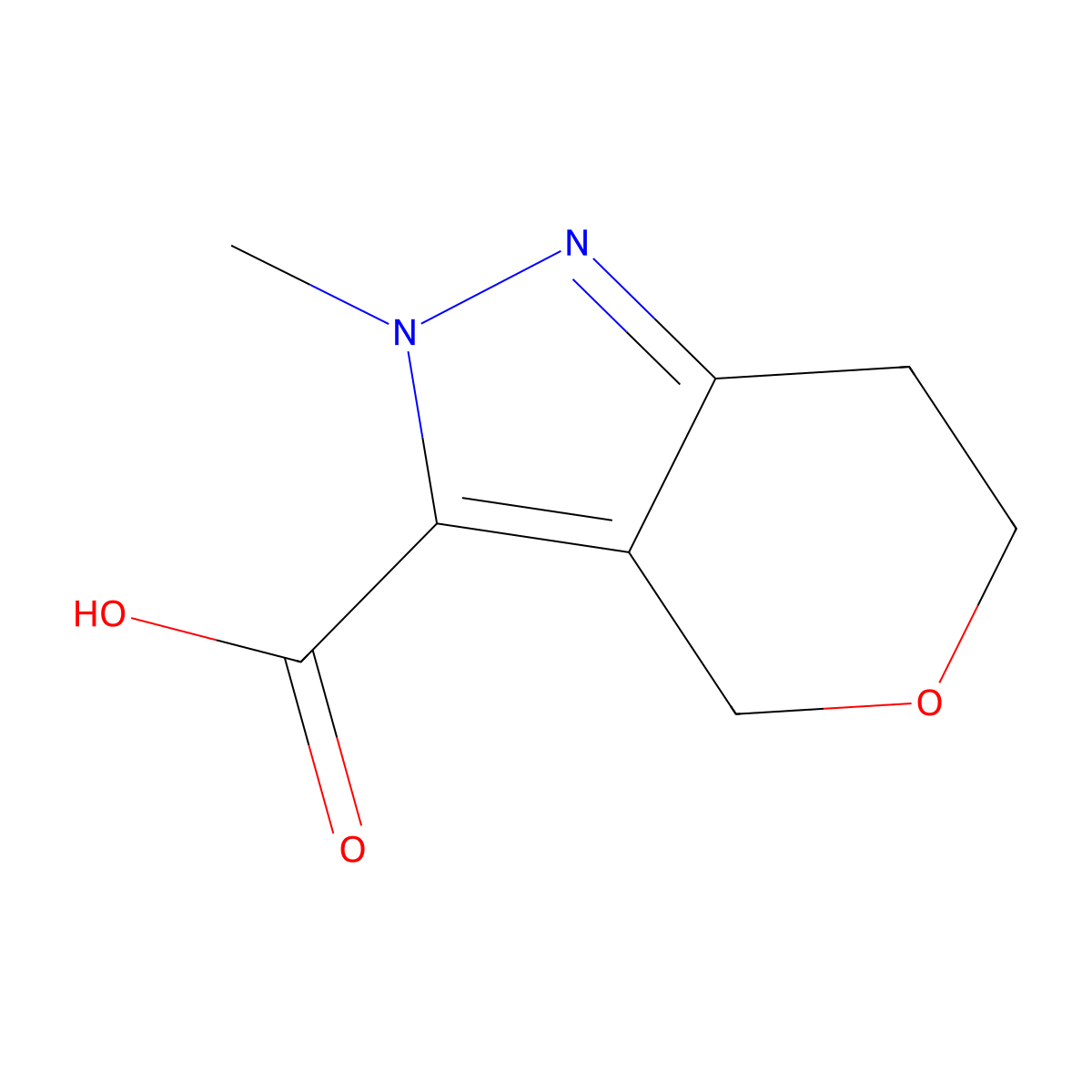 2-methyl-2H,4H,6H,7H-pyrano(4,3-c)pyrazole-3-carboxylic acid molecular structure, CAS 1519903-75-3