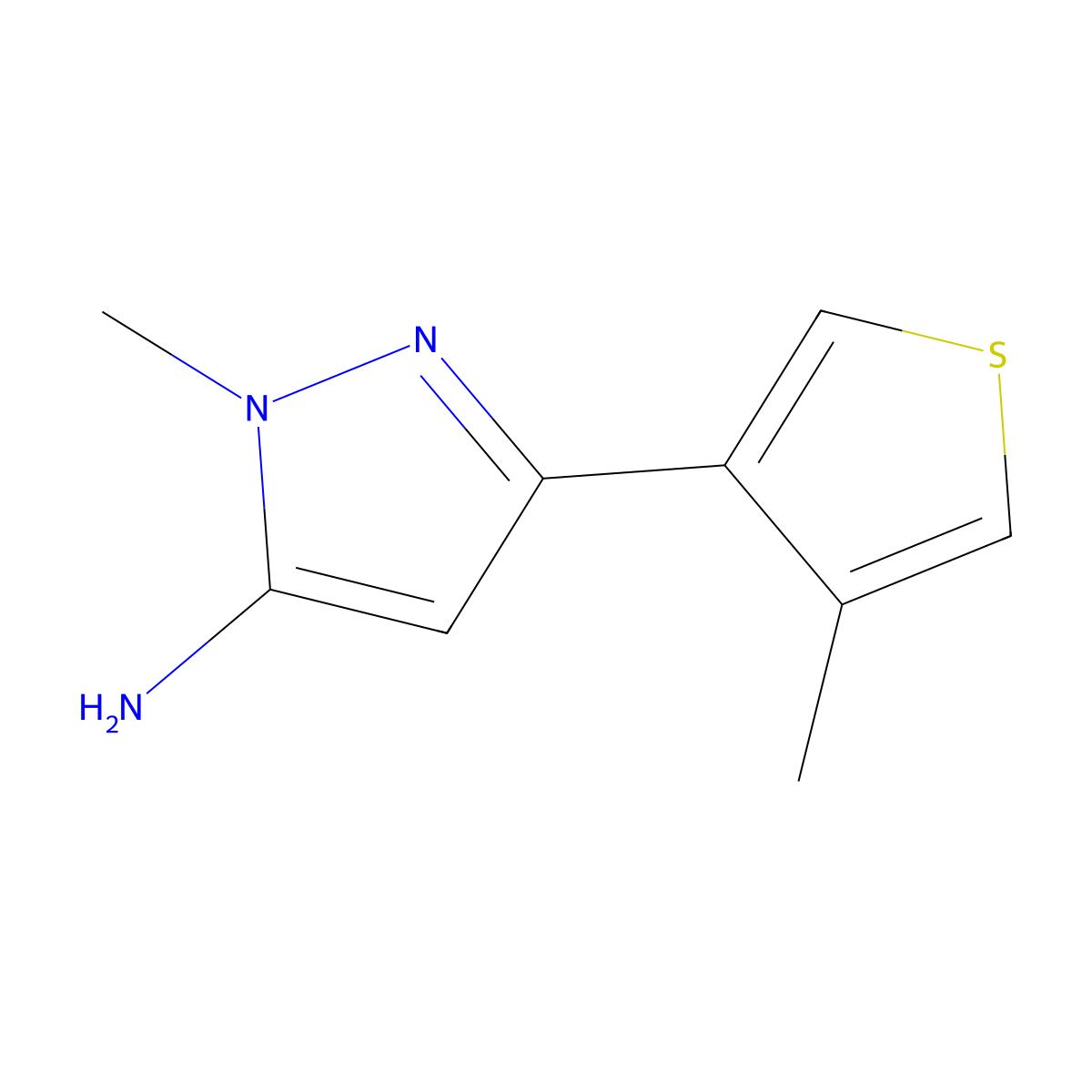 1-Methyl-3-(4-methylthiophen-3-yl)-1H-pyrazol-5-amine molecular structure, CAS 1519940-05-6