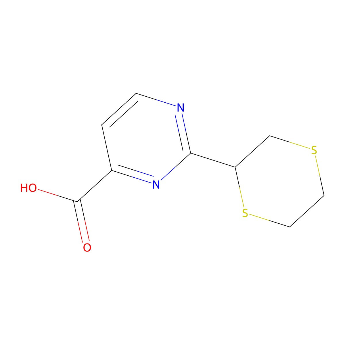 2-(1,4-Dithian-2-yl)pyrimidine-4-carboxylic acid molecular structure, CAS 1520071-14-0