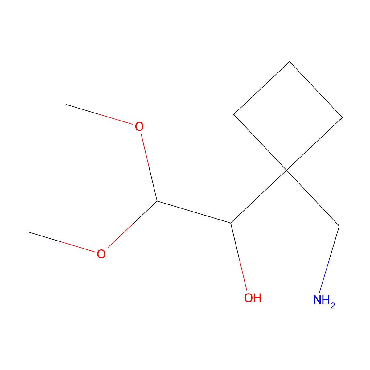 1-(1-(Aminomethyl)cyclobutyl)-2,2-dimethoxyethan-1-ol molecular structure, CAS 1520162-59-7
