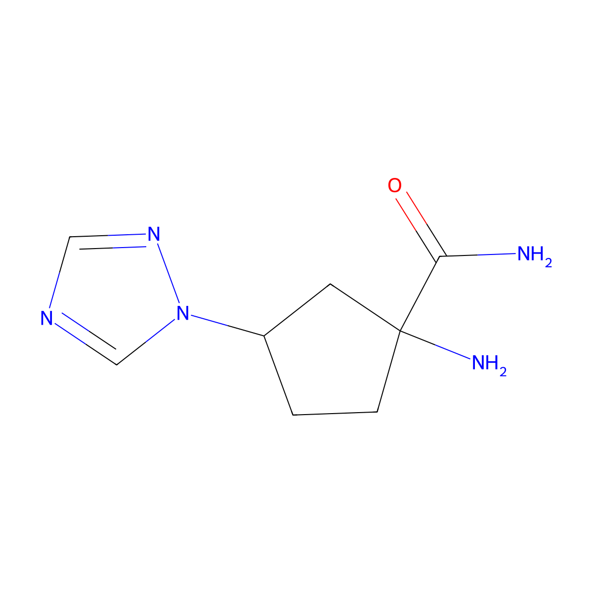 1-amino-3-(1H-1,2,4-triazol-1-yl)cyclopentane-1-carboxamide molecular structure, CAS 1520274-12-7