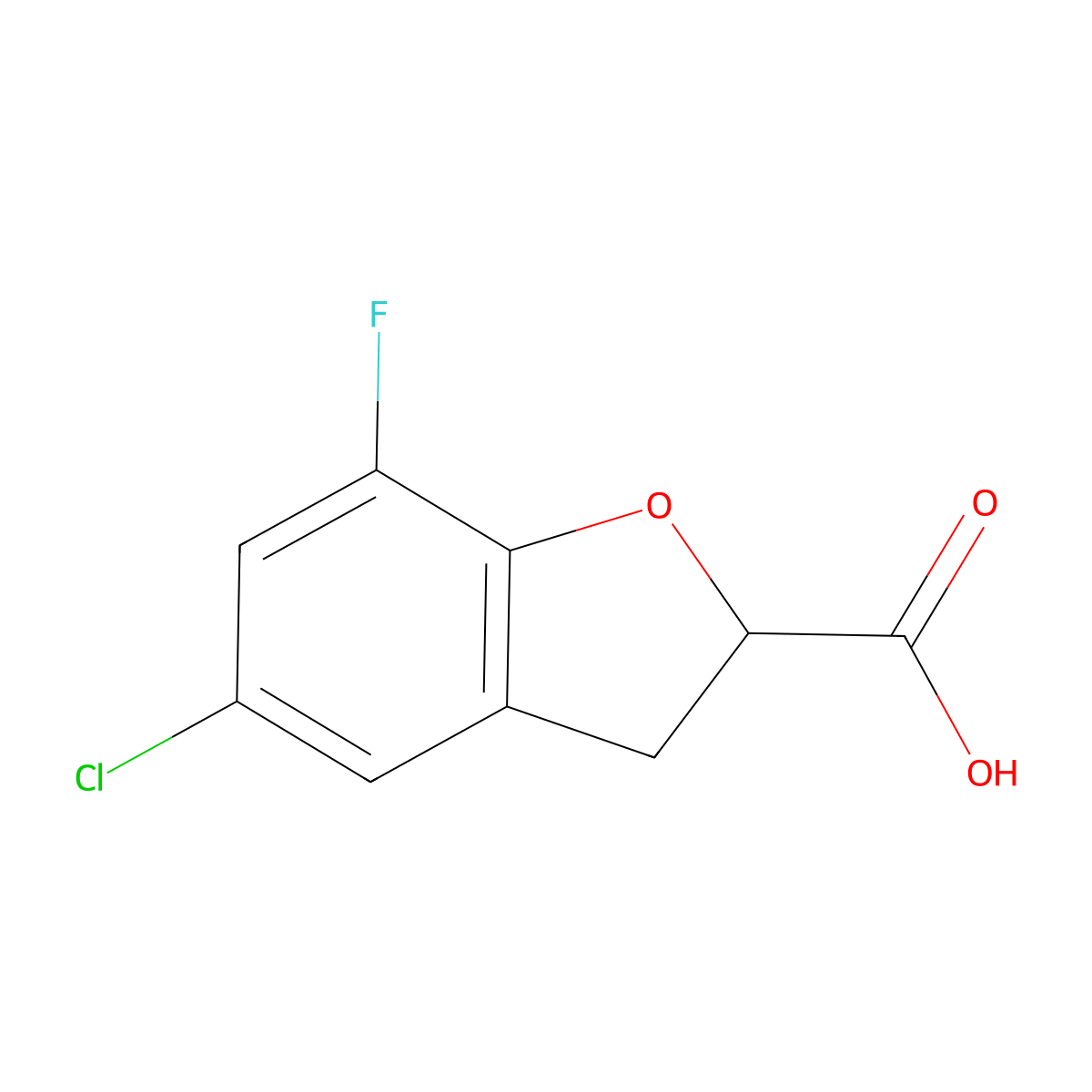 5-Chloro-7-fluoro-2,3-dihydro-1-benzofuran-2-carboxylic acid molecular structure, CAS 1520283-04-8