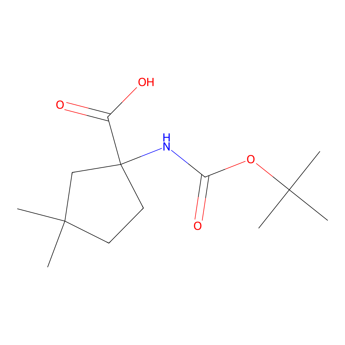 1-(((Tert-butoxy)carbonyl)amino)-3,3-dimethylcyclopentane-1-carboxylic acid molecular structure, CAS 1520312-94-0