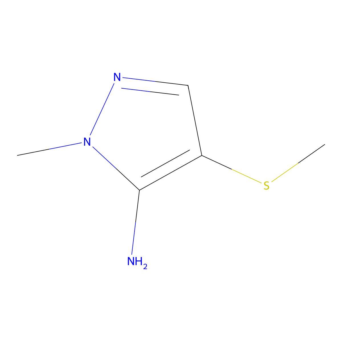 1-methyl-4-(methylsulfanyl)-1H-pyrazol-5-amine molecular structure, CAS 1520360-32-0