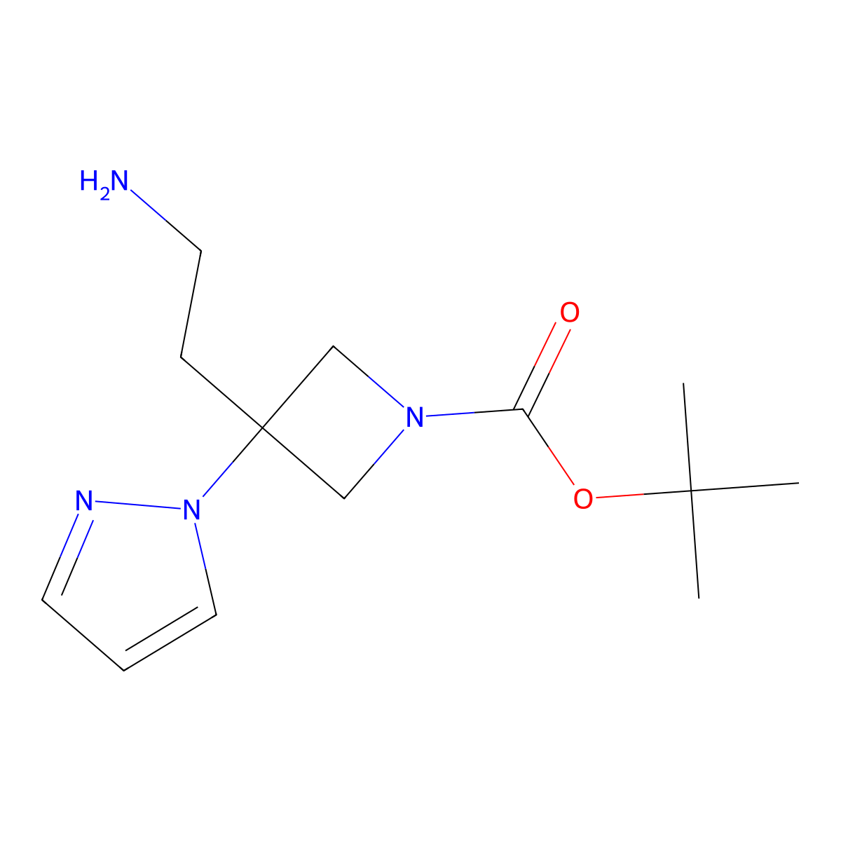 tert-Butyl 3-(2-aminoethyl)-3-(1H-pyrazol-1-yl)azetidine-1-carboxylate molecular structure, CAS 1520471-37-7