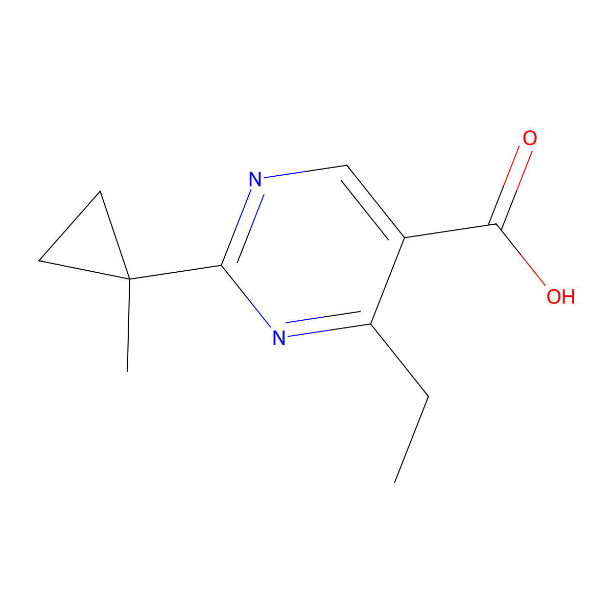 4-Ethyl-2-(1-methylcyclopropyl)pyrimidine-5-carboxylic acid molecular structure, CAS 1520490-59-8