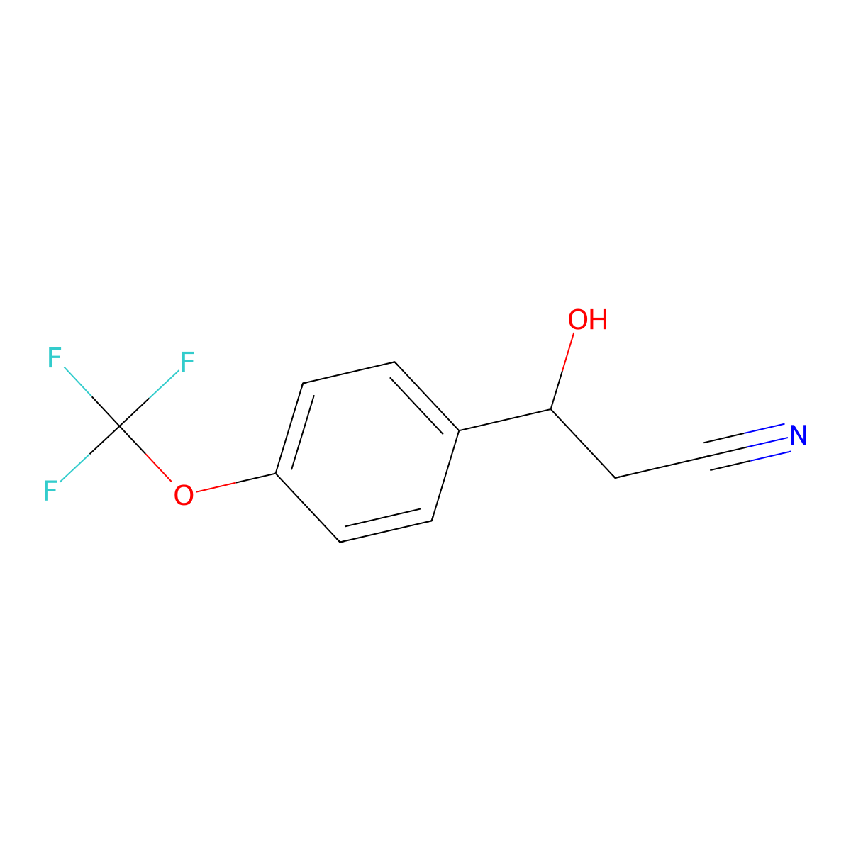 3-Hydroxy-3-[4-(trifluoromethoxy)phenyl]propanenitrile molecular structure, CAS 1520504-56-6