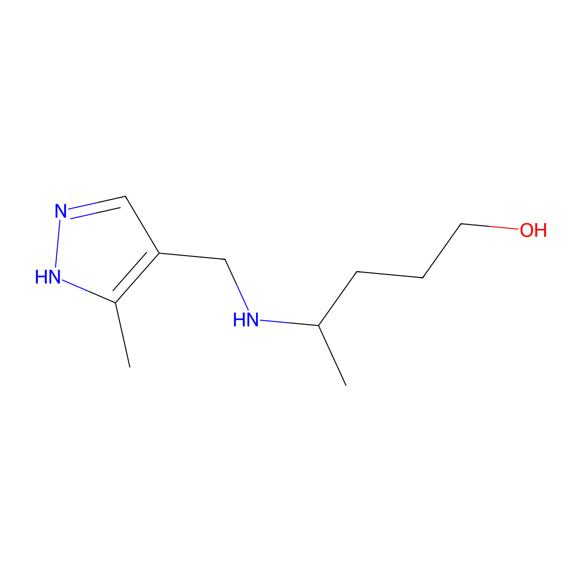 4-{[(3-methyl-1H-pyrazol-4-yl)methyl]amino}pentan-1-ol molecular structure, CAS 1520547-15-2