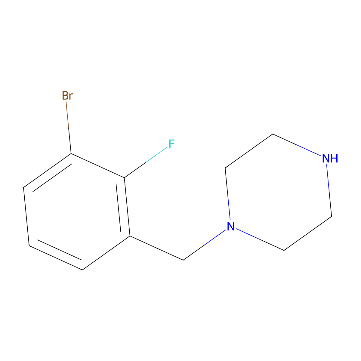 1-[(3-Bromo-2-fluorophenyl)methyl]piperazine molecular structure, CAS 1520557-76-9